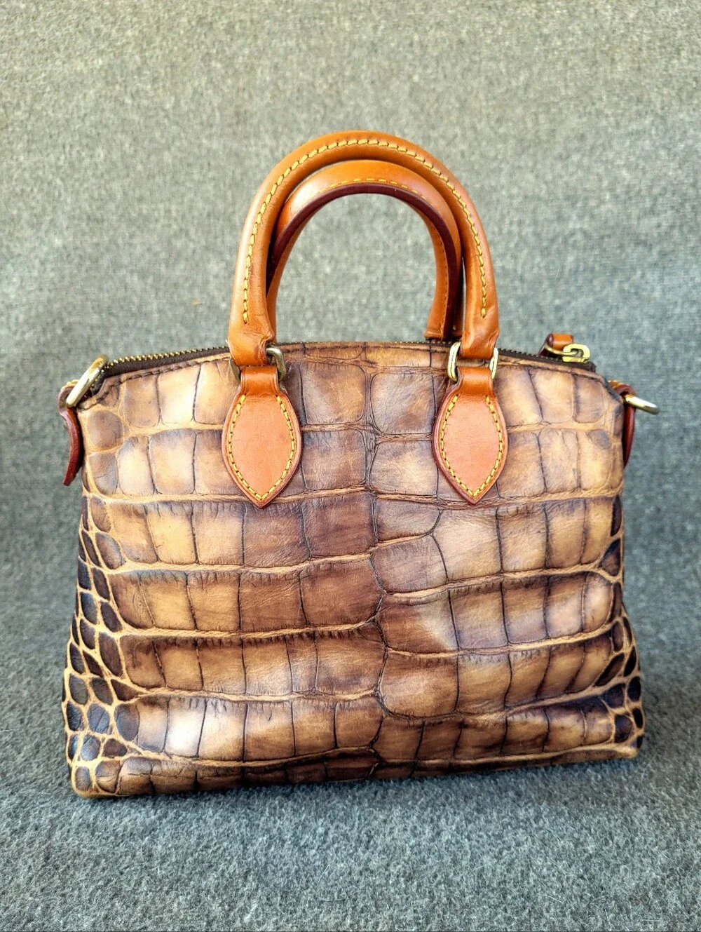 Y2K Dooney & Bourke Brown Croc Embossed Real Leather Satchel Handbag